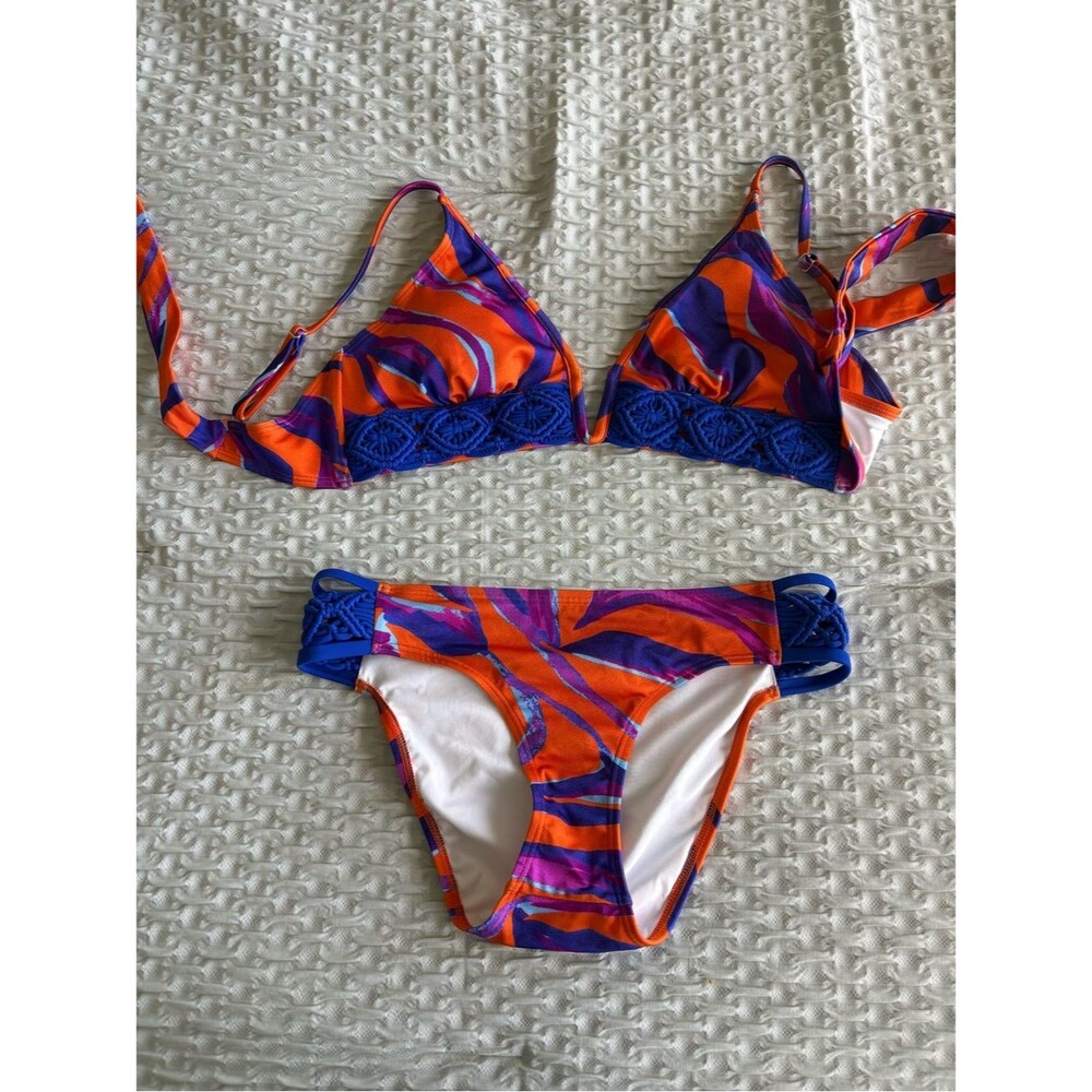 Vibrant Orange & Purple Patterned Bikini Set